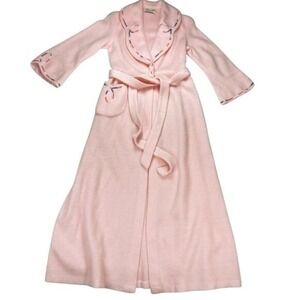 Beactrice Pines Robes Womens Medium Pink Soft Embroidered Belted Pockets Vintage